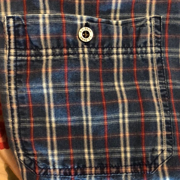 LL BEAN size Medium TALL Plaid 100% Cotton Silver metal logo Buttondown $78 NEW - Picture 10 of 16